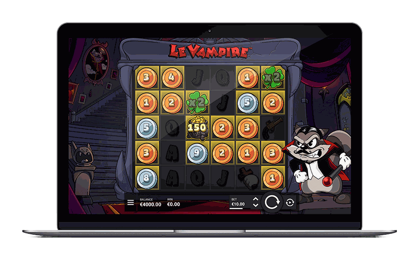 Le Vampire on desktop and mobile - official Hacksaw Gaming device mockup